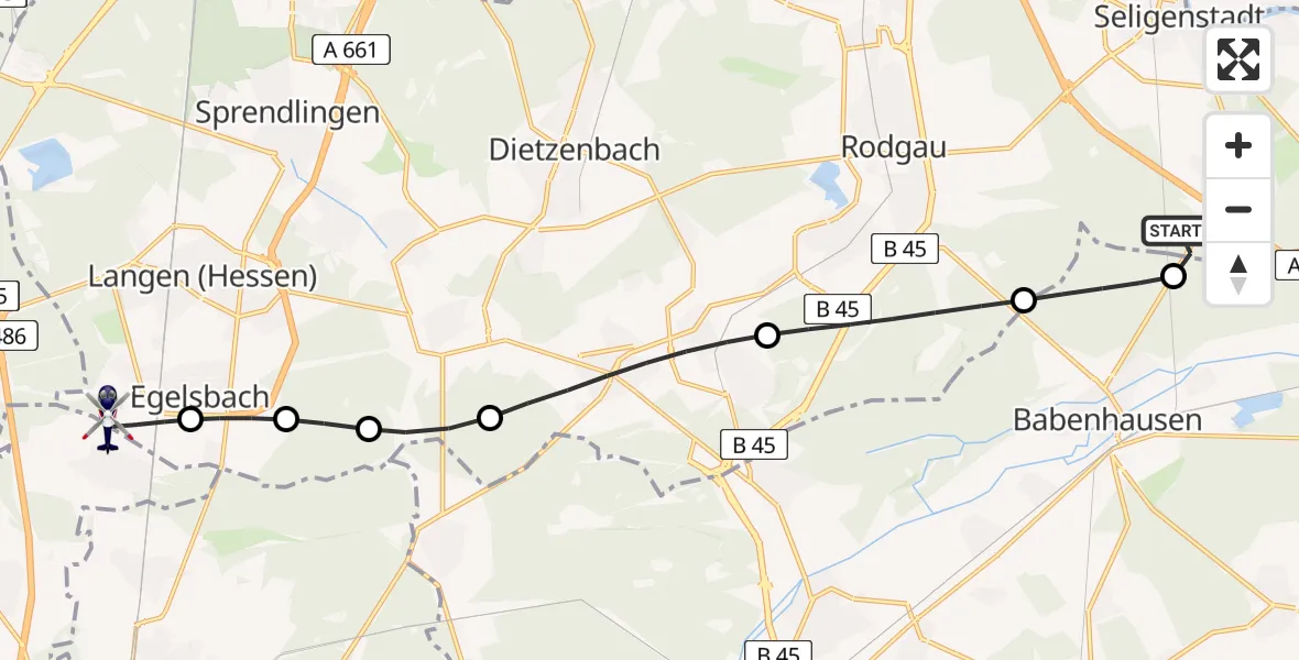 Flugroute Polizeihubschrauber Mainhausen - Flughafen Frankfurt-Egelsbach, 08 April 2026, 20:58
