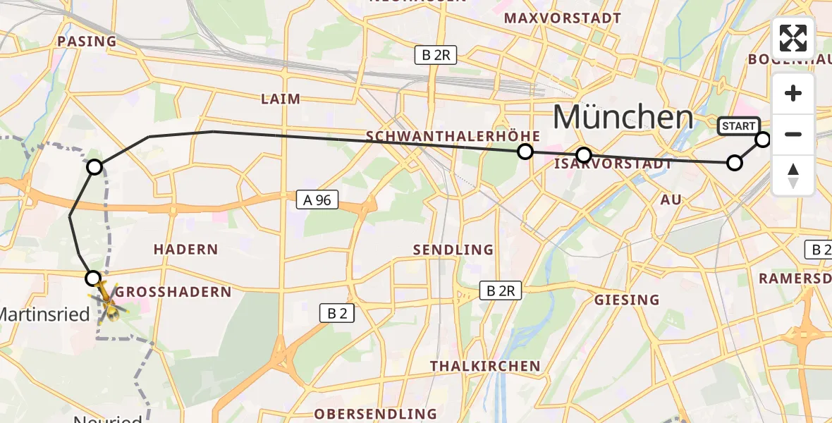 Flugroute Rettungshubschrauber Rechts der Isar University Hospital - DRF Air Rescue München Hubschrauberlandeplatz, 08 April 2026, 21:39