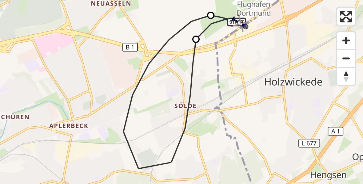 Flugroute Polizeihubschrauber Dortmund Flughafen - Dortmund Flughafen, 08 April 2026, 22:36