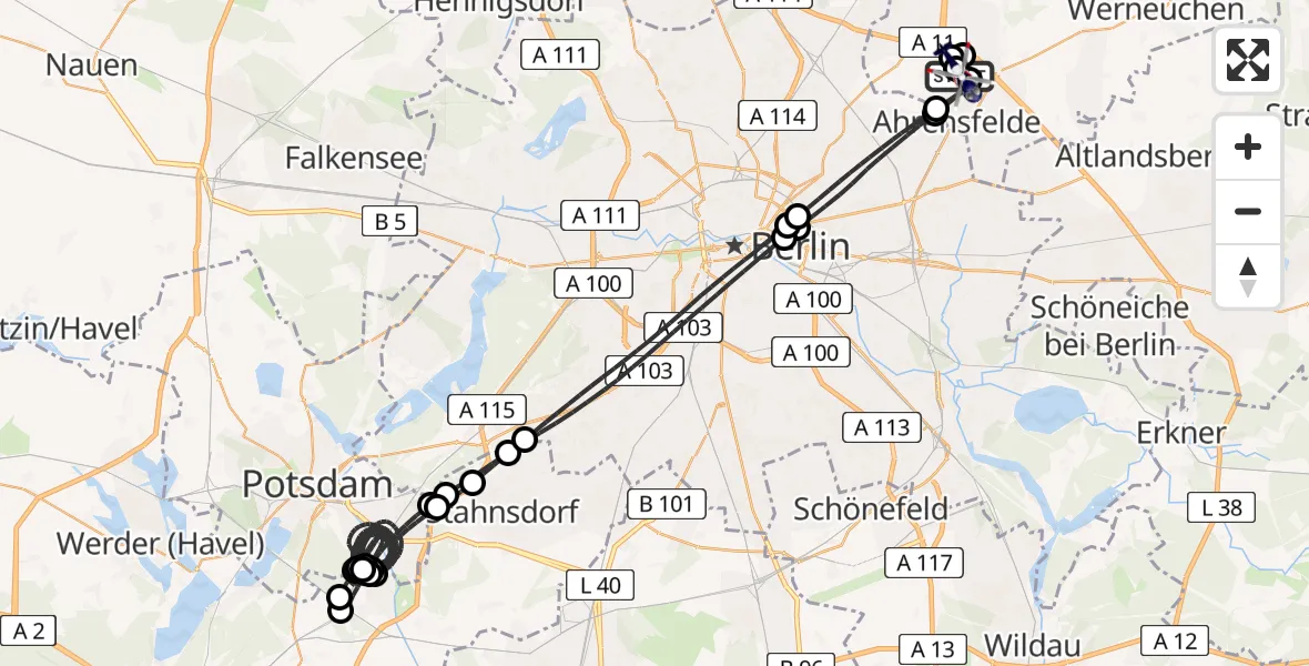 Flugroute Polizeihubschrauber Ahrensfelde Hubschrauberlandeplatz - Ahrensfelde Hubschrauberlandeplatz, 08 April 2026, 23:14