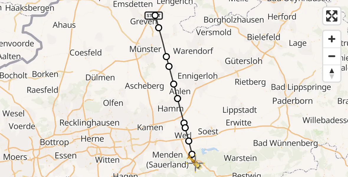 Flugroute Ambulanzhubschrauber Christoph  Westfalen-ADAC - Arnsberg, 08 April 2026, 23:26