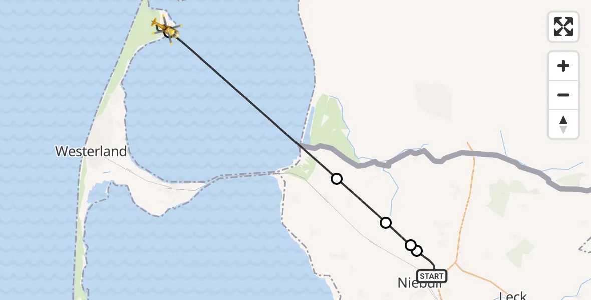 Flugroute Rettungshubschrauber Niebüll - List auf Sylt, 08 April 2026, 23:32