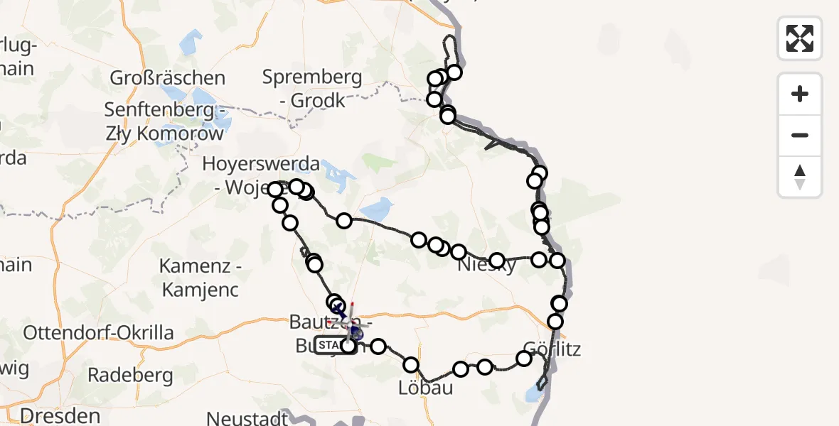 Flugroute Polizeihubschrauber Bautzen - Bautzen, 08 April 2026, 23:52