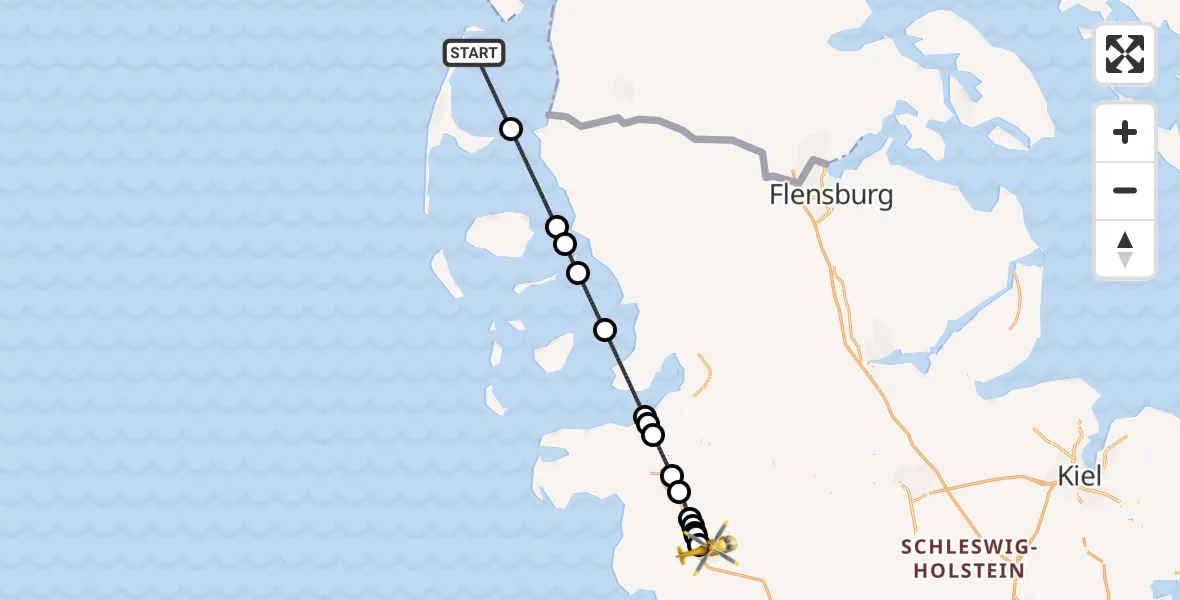 Flugroute Rettungshubschrauber List auf Sylt - Heide, 09 April 2026, 00:20