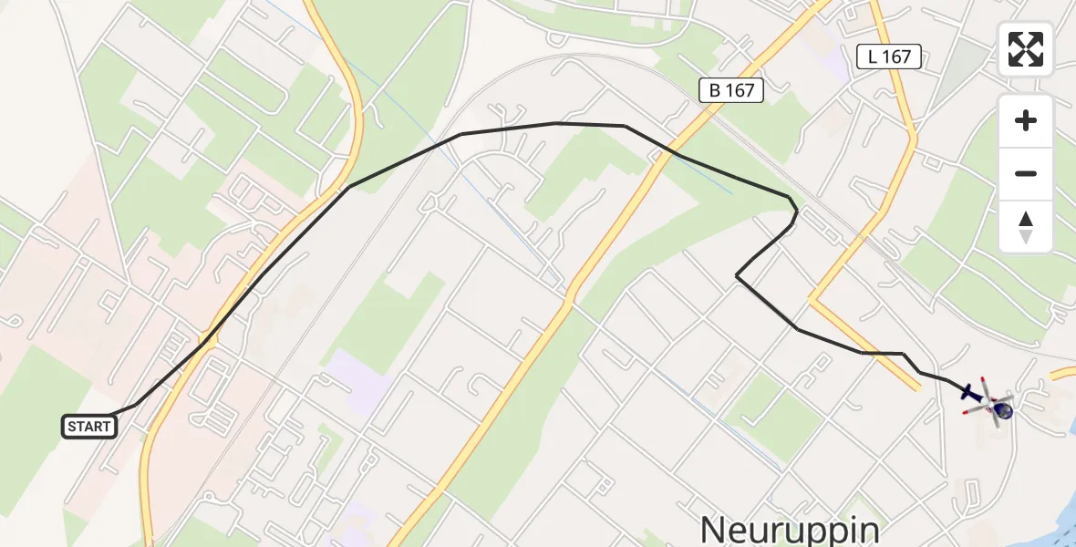 Flugroute Polizeihubschrauber Neuruppin - Neuruppin, 09 April 2026, 01:33