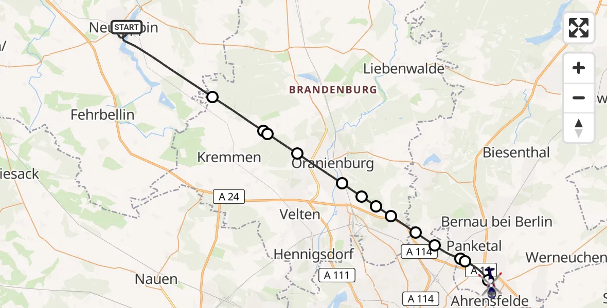 Flugroute Polizeihubschrauber Neuruppin - Ahrensfelde Hubschrauberlandeplatz, 09 April 2026, 01:39