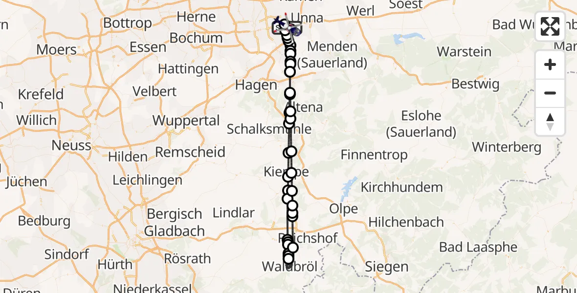 Flugroute Polizeihubschrauber Dortmund Flughafen - Dortmund Flughafen, 09 April 2026, 01:45