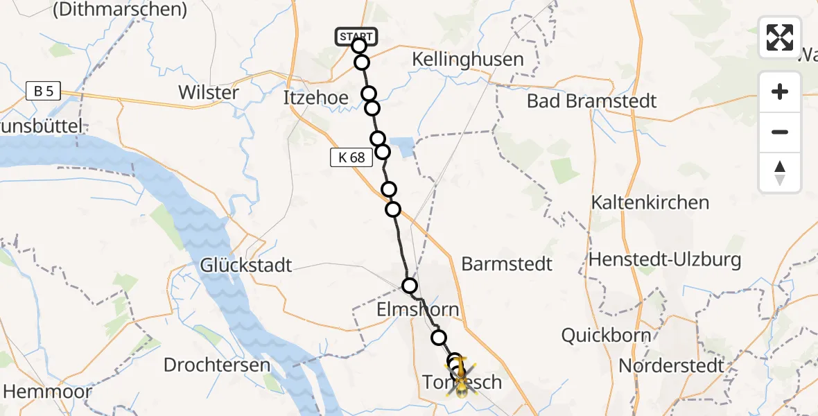 Flugroute Rettungshubschrauber Hohenlockstedt - Tornesch, 09 April 2026, 05:39