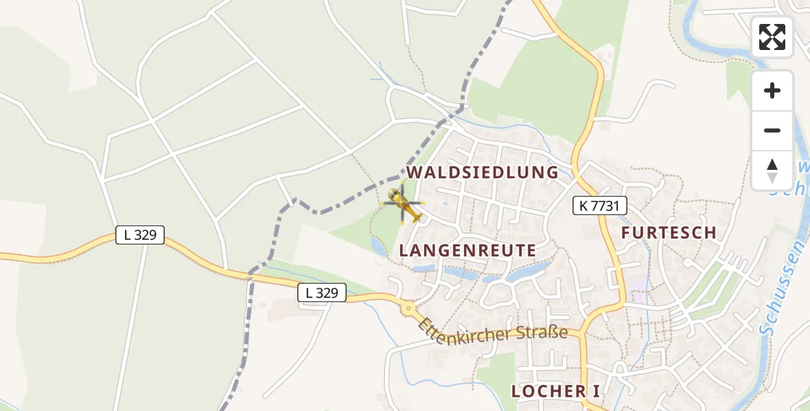 Flugroute Rettungshubschrauber Meckenbeuren - Meckenbeuren, 09 April 2026, 05:41