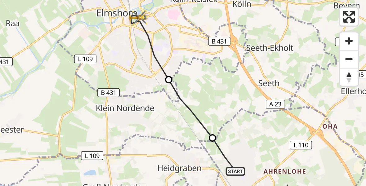 Flugroute Rettungshubschrauber Tornesch - Elmshorn, 09 April 2026, 06:11