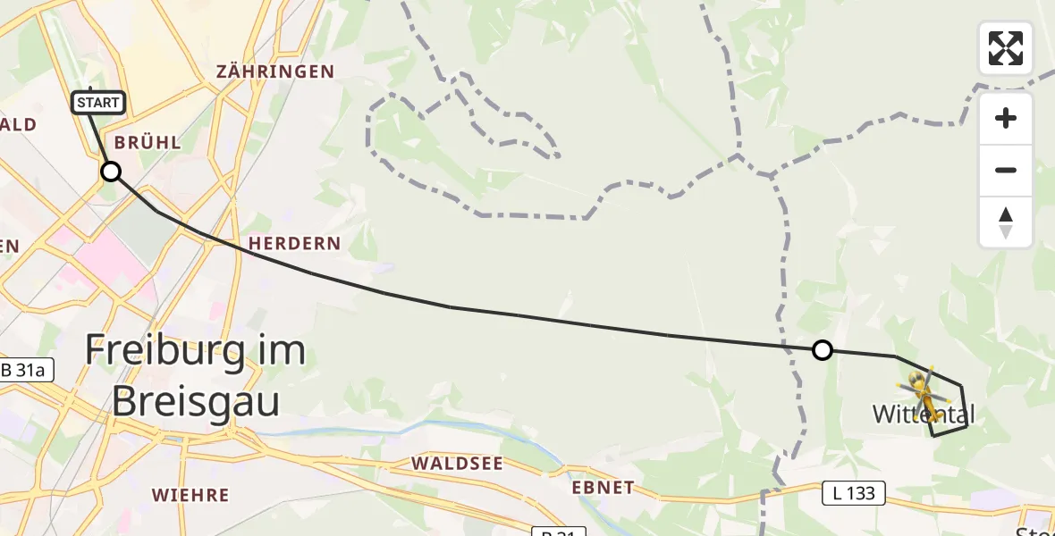 Flugroute Rettungshubschrauber Freiburg im Breisgau Flugplatz - Stegen, 09 April 2026, 06:15