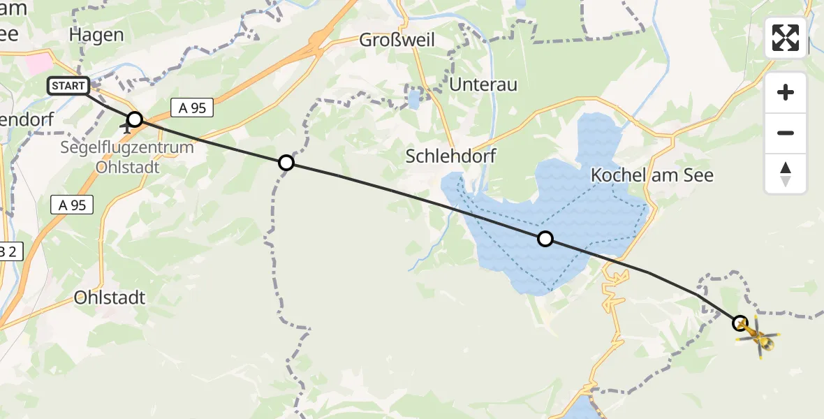 Flugroute Rettungshubschrauber Murnau a.Staffelsee - Jachenau, 09 April 2026, 06:34