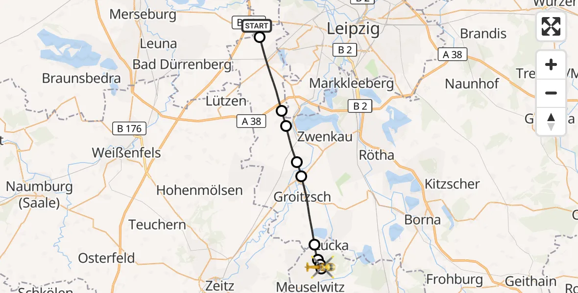 Flugroute Rettungshubschrauber Schkeuditz - Meuselwitz, 09 April 2026, 06:42