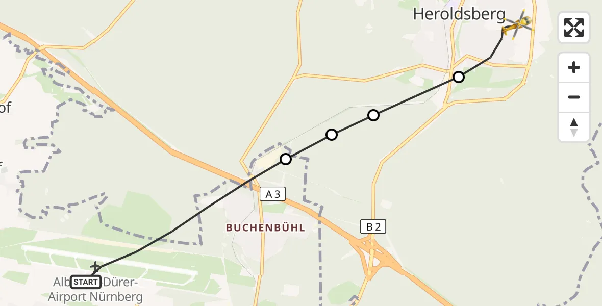 Flugroute Rettungshubschrauber Flughafen Nuremberg - Heroldsberg, 09 April 2026, 06:43