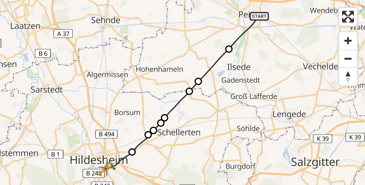 Flugroute Rettungshubschrauber Peine - Hildesheim, 09 April 2026, 06:53