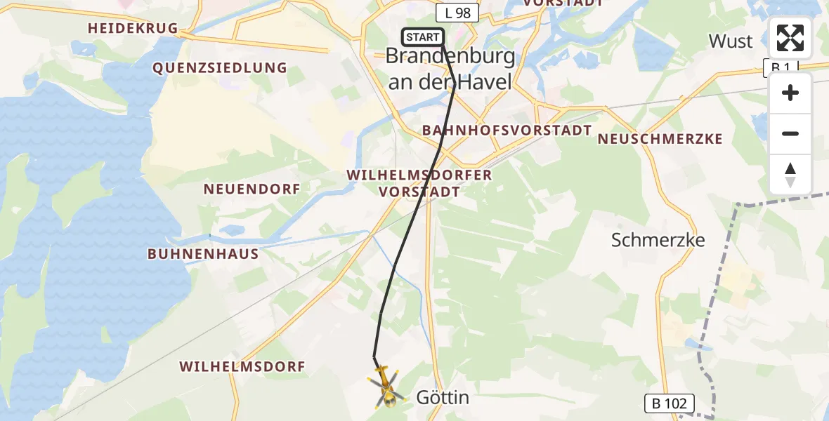 Flugroute Rettungshubschrauber Brandenburg an der Havel - Brandenburg an der Havel, 09 April 2026, 07:01