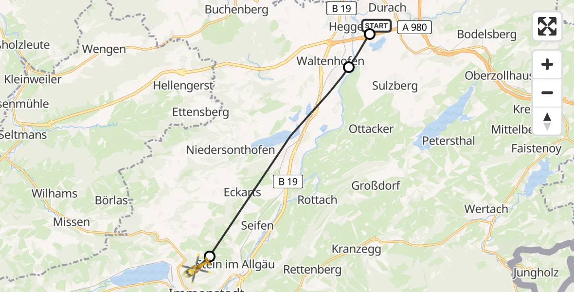 Flugroute Rettungshubschrauber Kempten-Durach Flugplatz - Immenstadt i.Allgäu, 09 April 2026, 07:10