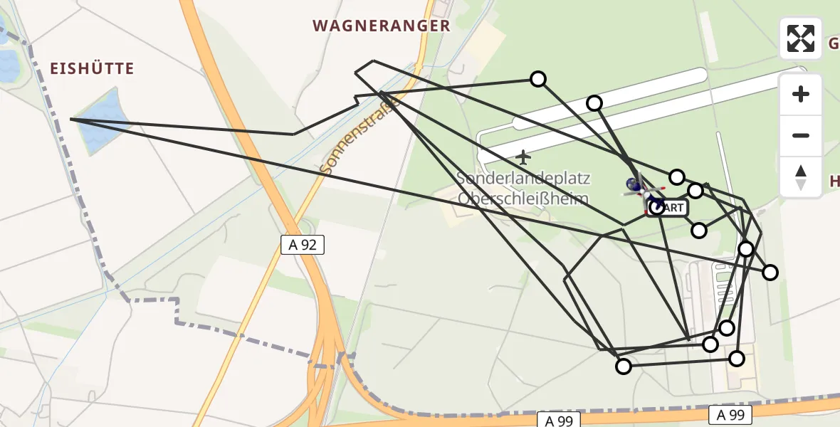Flugroute Polizeihubschrauber Oberschleissheim Hubschrauberlandeplatz - Oberschleissheim Hubschrauberlandeplatz, 09 April 2026, 07:22