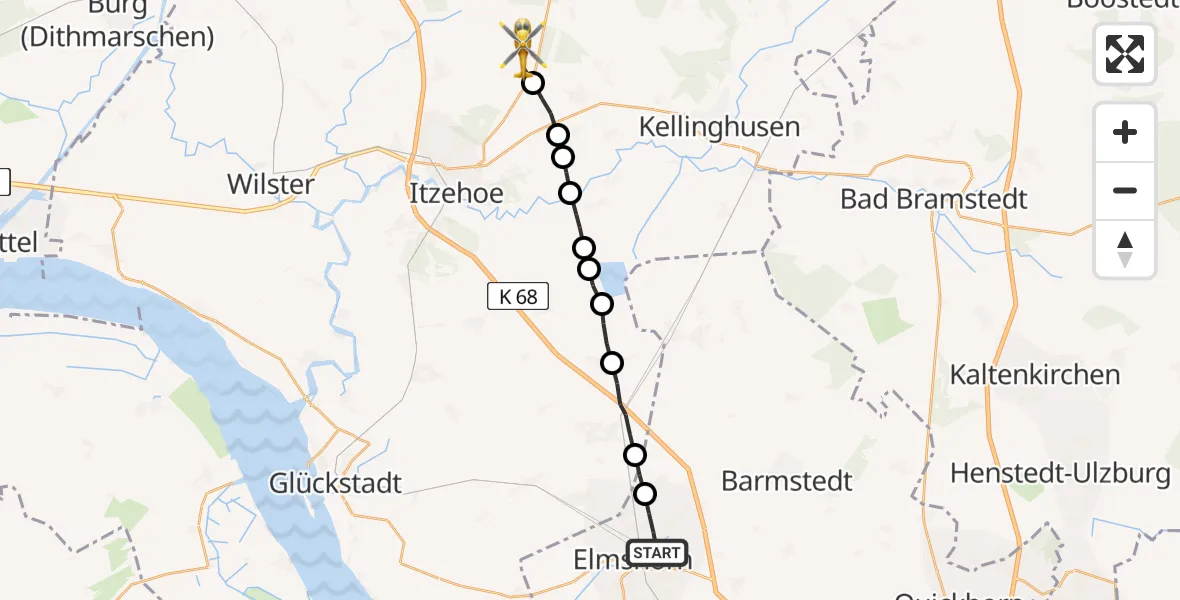 Flugroute Rettungshubschrauber Elmshorn - Hohenlockstedt, 09 April 2026, 07:24