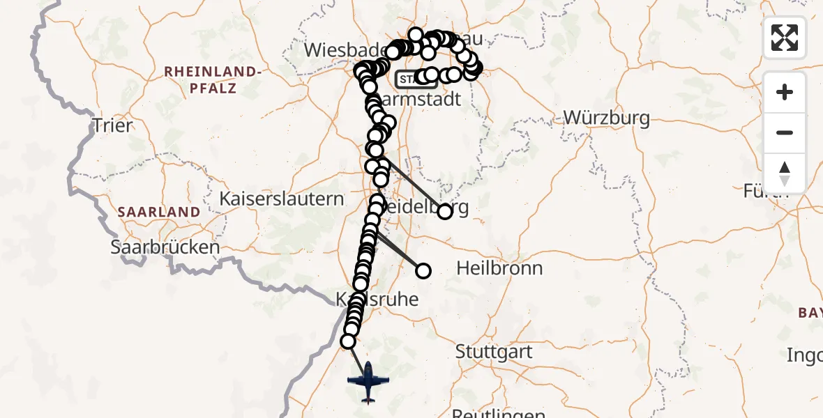 Flugroute Polizeiflugzeug Egelsbach - Forbach, 09 April 2026, 07:25