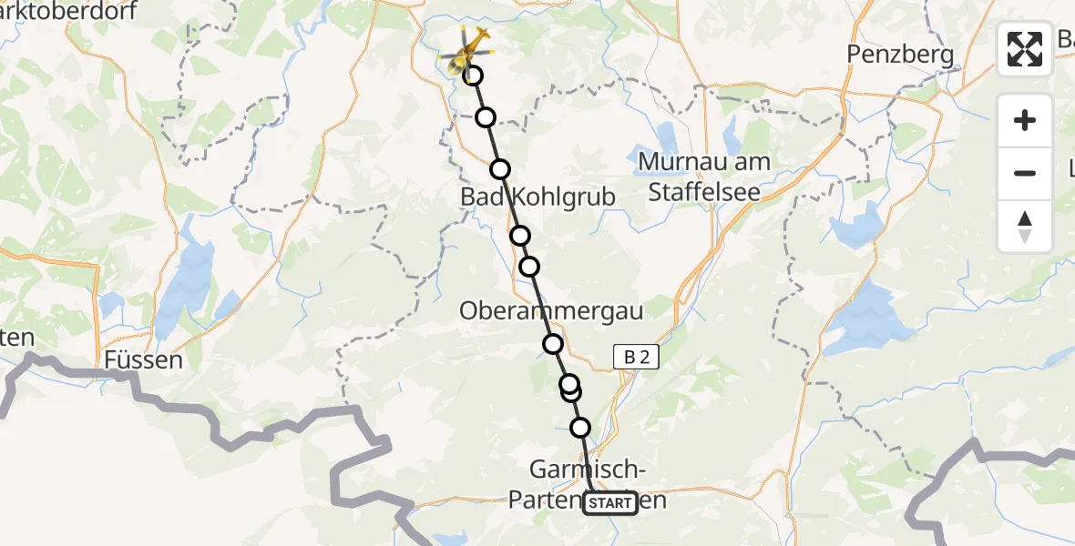Flugroute Rettungshubschrauber Garmisch-Partenkirchen - Böbing, 09 April 2026, 07:37
