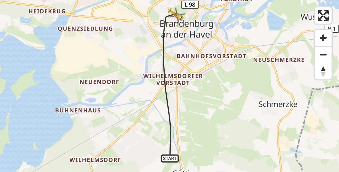 Flugroute Rettungshubschrauber Brandenburg an der Havel - Brandenburg an der Havel, 09 April 2026, 07:38