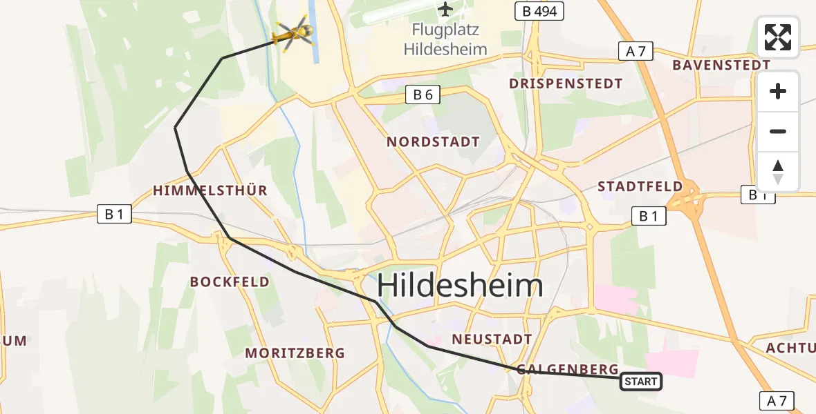 Flugroute Rettungshubschrauber Hildesheim - Hildesheim, 09 April 2026, 07:44