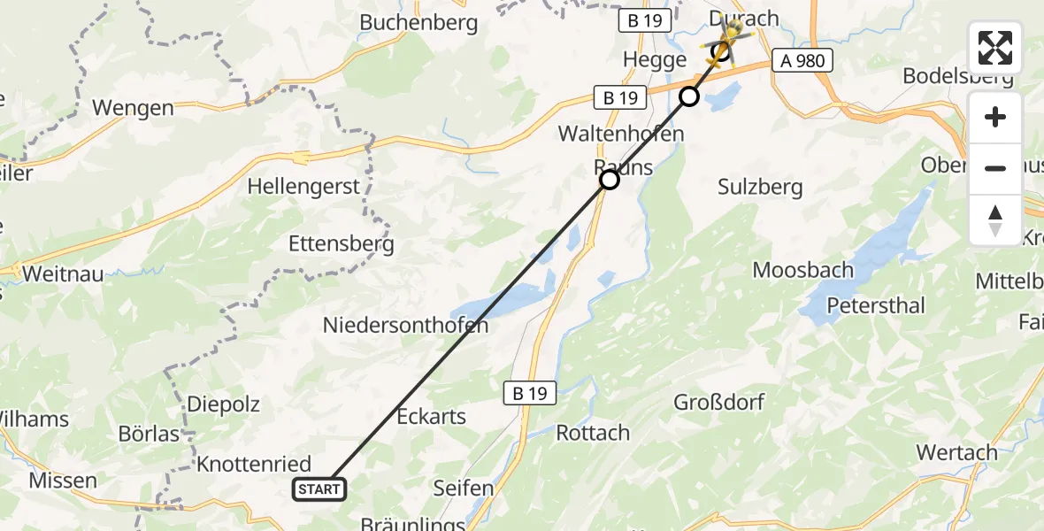 Flugroute Rettungshubschrauber Immenstadt i.Allgäu - Kempten-Durach Flugplatz, 09 April 2026, 07:44