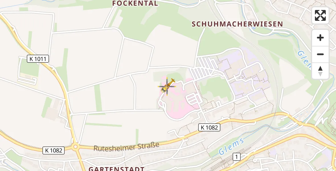 Flugroute Rettungshubschrauber Leonberg Hospital - Leonberg Hospital, 09 April 2026, 07:45