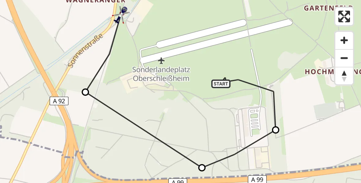 Flugroute Polizeihubschrauber Oberschleissheim Hubschrauberlandeplatz - Oberschleißheim, 09 April 2026, 07:53