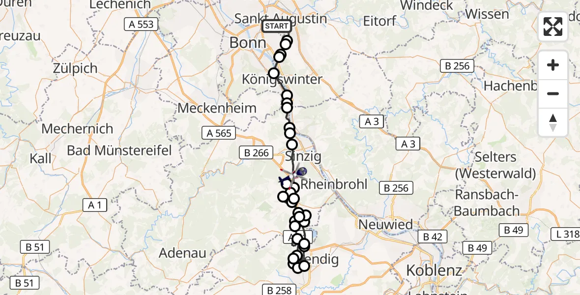 Flugroute Polizeihubschrauber Sankt Augustin - Sinzig, 09 April 2026, 07:54