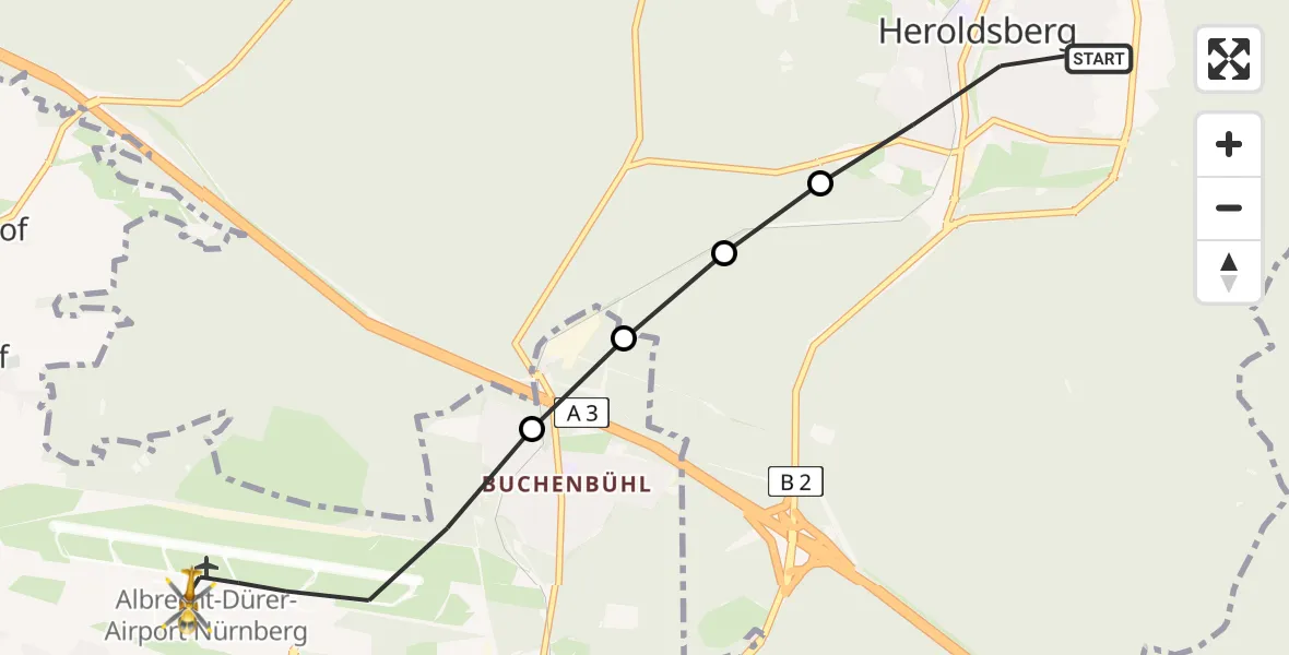 Routekaart van de vlucht: Rettungshubschrauber nach Flughafen Nuremberg