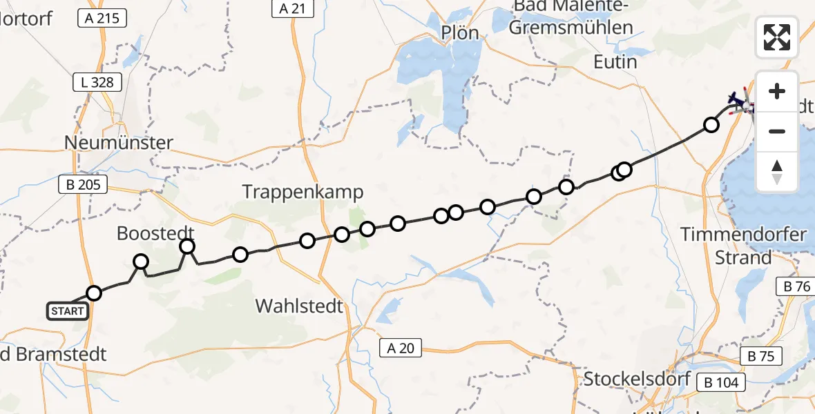 Flugroute Polizeihubschrauber Wiemersdorf - Sierksdorf, 09 April 2026, 07:59