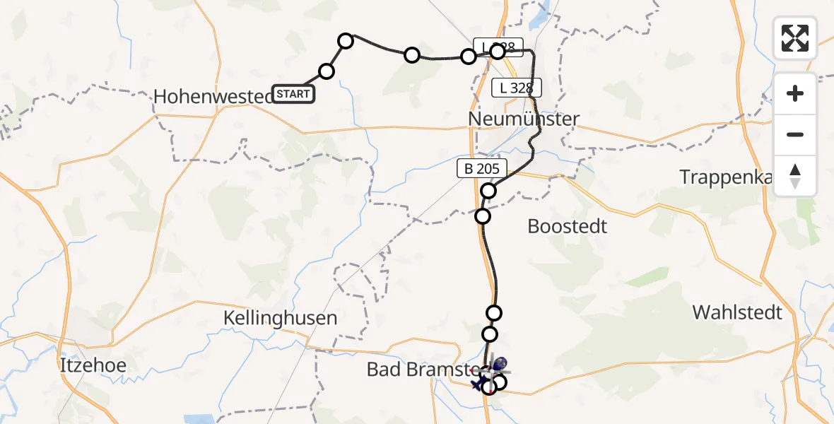 Flugroute Polizeihubschrauber Tappendorf - Bad Bramstedt, 09 April 2026, 08:01
