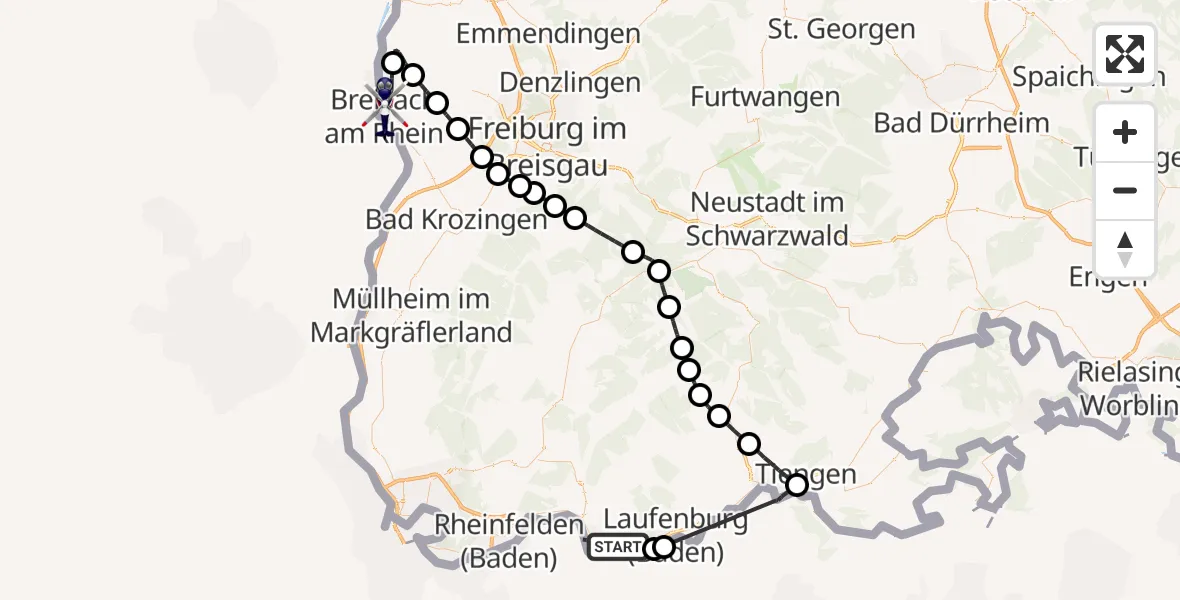 Flugroute Polizeihubschrauber Bad Säckingen - Breisach am Rhein, 09 April 2026, 08:03