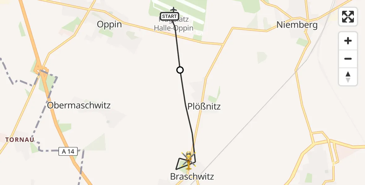 Flugroute Rettungshubschrauber Halle-Oppin Flugplatz - Landsberg, 09 April 2026, 08:05