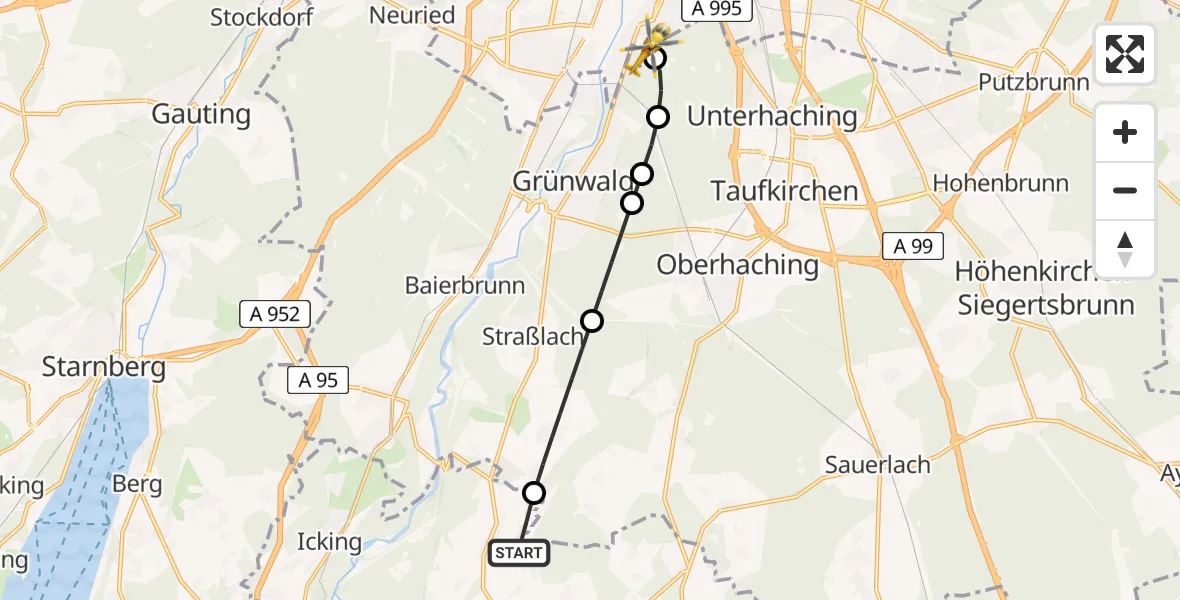 Flugroute Rettungshubschrauber Egling - ADAC Air Rescue Center Hubschrauberlandeplatz (Christoph 1), 09 April 2026, 08:21