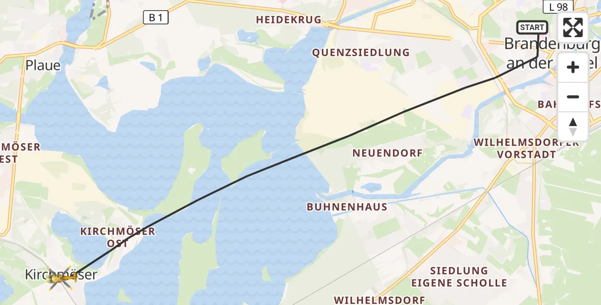 Flugroute Rettungshubschrauber Brandenburg an der Havel - Brandenburg an der Havel, 09 April 2026, 08:32
