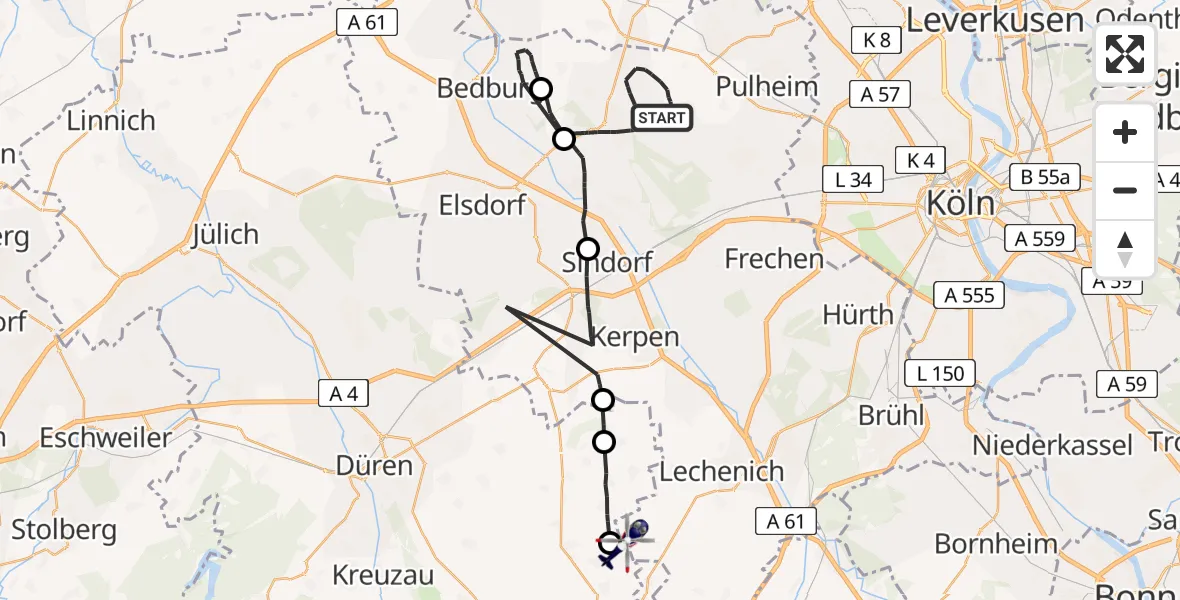 Flugroute Polizeihubschrauber Bergheim - Vettweiß, 09 April 2026, 08:32