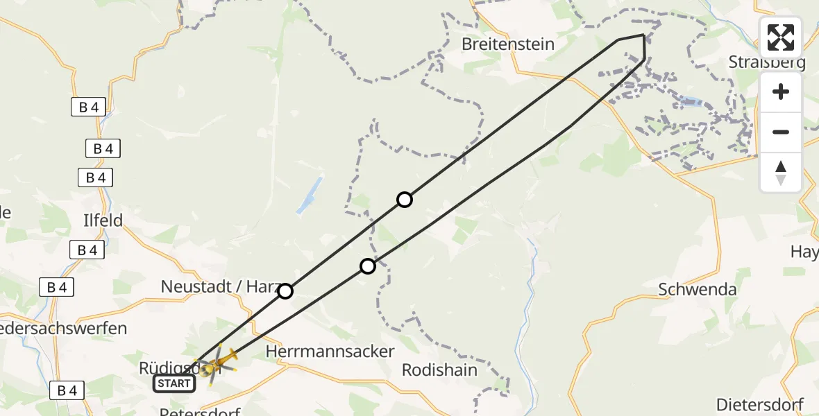 Flugroute Rettungshubschrauber Nordhausen - Nordhausen, 09 April 2026, 08:37