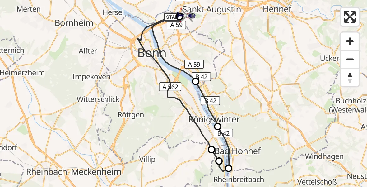 Flugroute Polizeihubschrauber Bonn - Sankt Augustin, 09 April 2026, 08:37