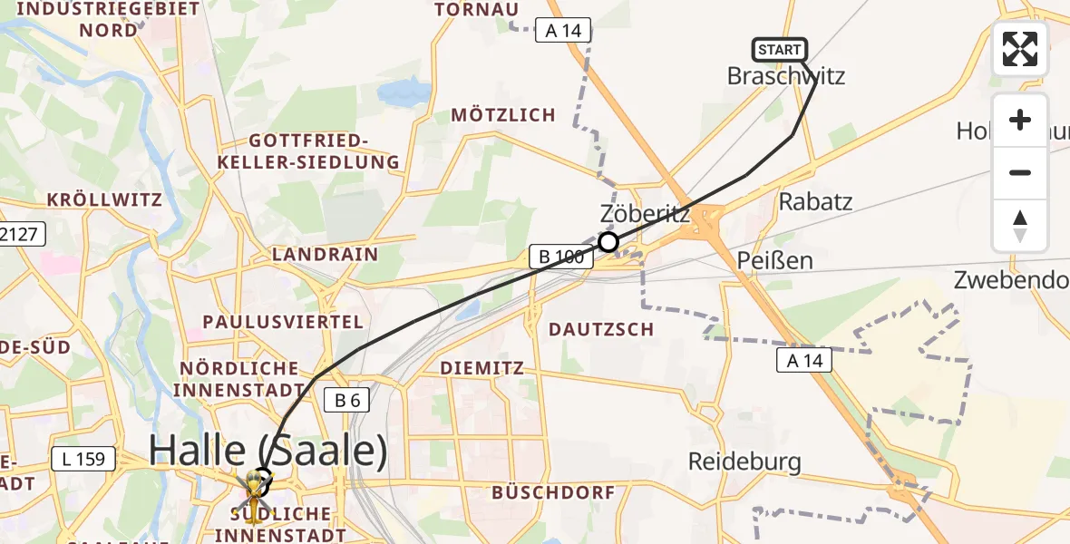 Flugroute Rettungshubschrauber Landsberg - Sankt Elisabeth and Sankt Barbara Hospital Halle (Saale), 09 April 2026, 08:39