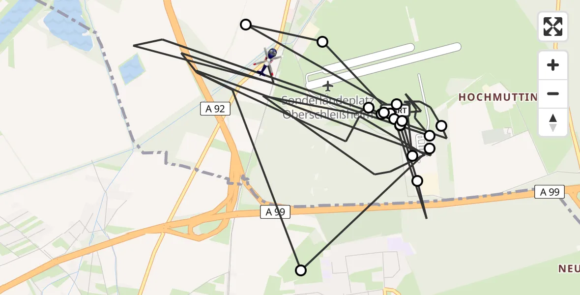 Flugroute Polizeihubschrauber Oberschleissheim Hubschrauberlandeplatz - Oberschleißheim, 09 April 2026, 08:39