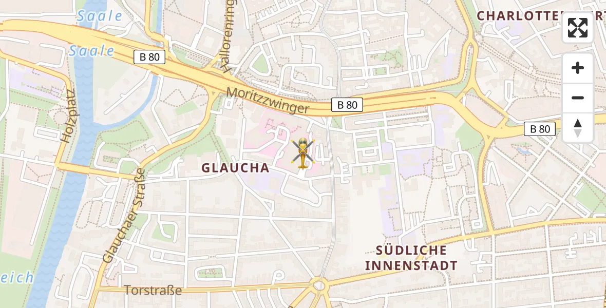 Flugroute Rettungshubschrauber Sankt Elisabeth and Sankt Barbara Hospital Halle (Saale) - Sankt Elisabeth and Sankt Barbara Hospital Halle (Saale), 09 April 2026, 08:45