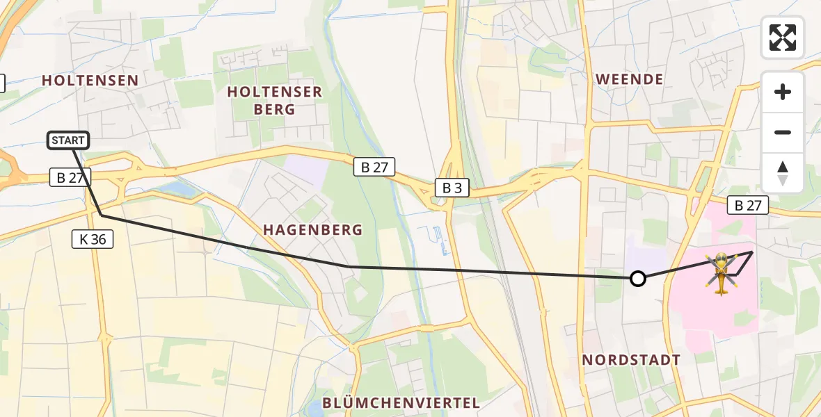 Flugroute Rettungshubschrauber Göttingen - Göttingen University Clinic Hubschrauberlandeplatz, 09 April 2026, 08:49
