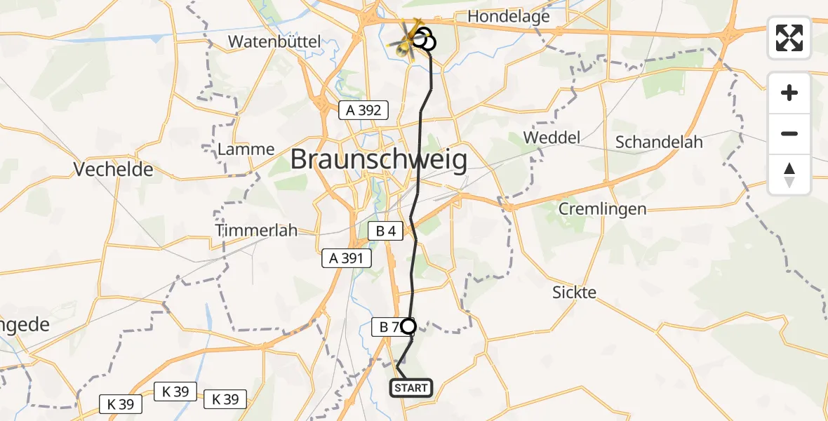 Flugroute Rettungshubschrauber Wolfenbüttel - Braunschweig, 09 April 2026, 08:54