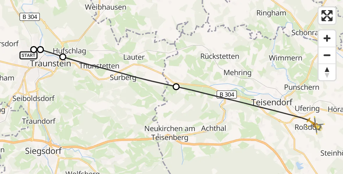 Flugroute Rettungshubschrauber Traunstein Hospital - Teisendorf, 09 April 2026, 08:57