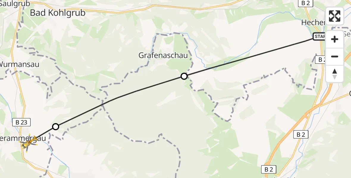 Flugroute Rettungshubschrauber Murnau a.Staffelsee - Unterammergau, 09 April 2026, 08:58