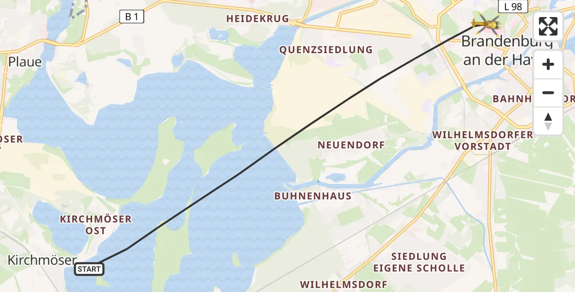 Flugroute Rettungshubschrauber Brandenburg an der Havel - Brandenburg an der Havel, 09 April 2026, 09:06