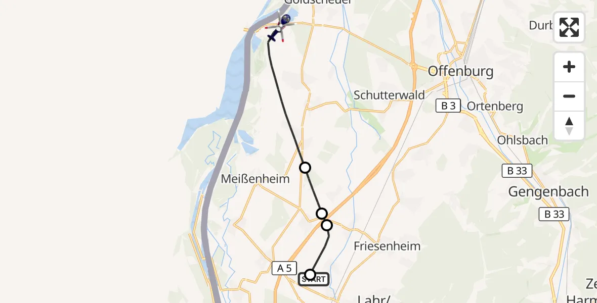 Flugroute Polizeihubschrauber Lahr/Schwarzwald - Neuried, 09 April 2026, 09:12
